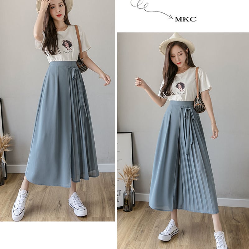 シアープリーツガウチョパンツ 春夏 ガウチョ パンツ レディース 七分