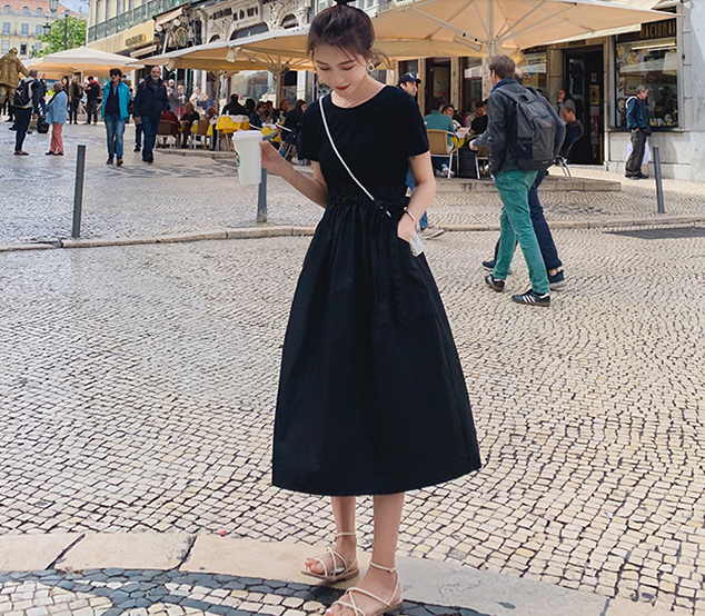 エレガント❤️年中使えるシンプルAラインワンピース Lace Ladies ドレス 丸襟Aラインシンプルワンピース・ドレス