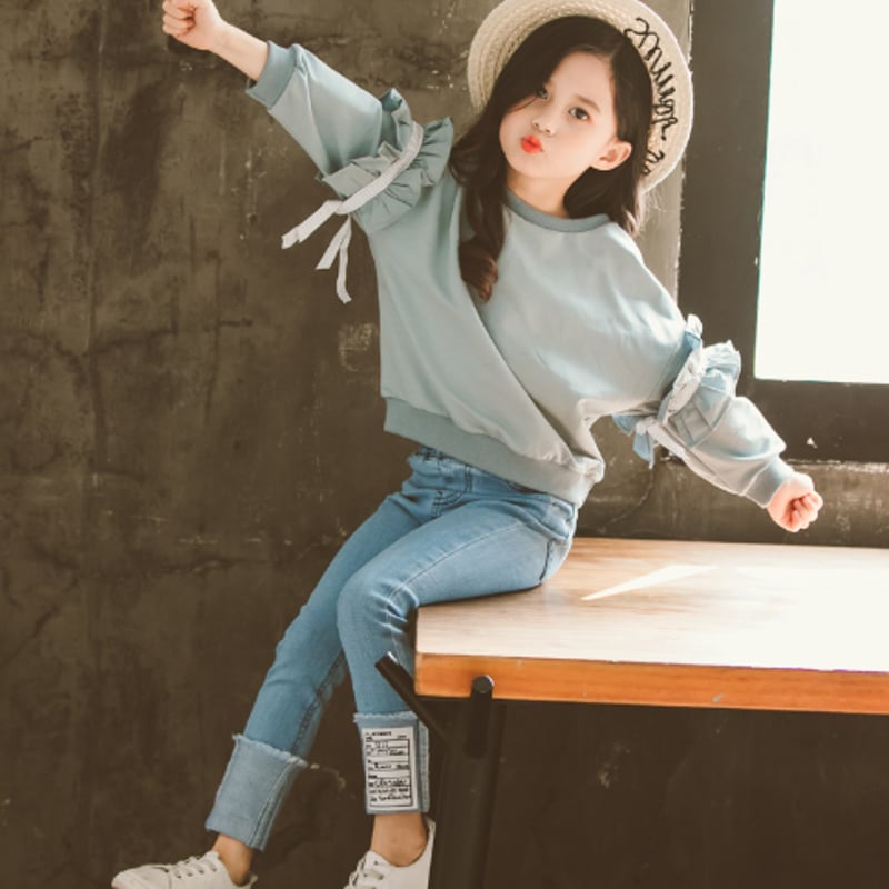 子供服 セットアップ 女の子 デニム パンツ 長袖 トップス スウェット 