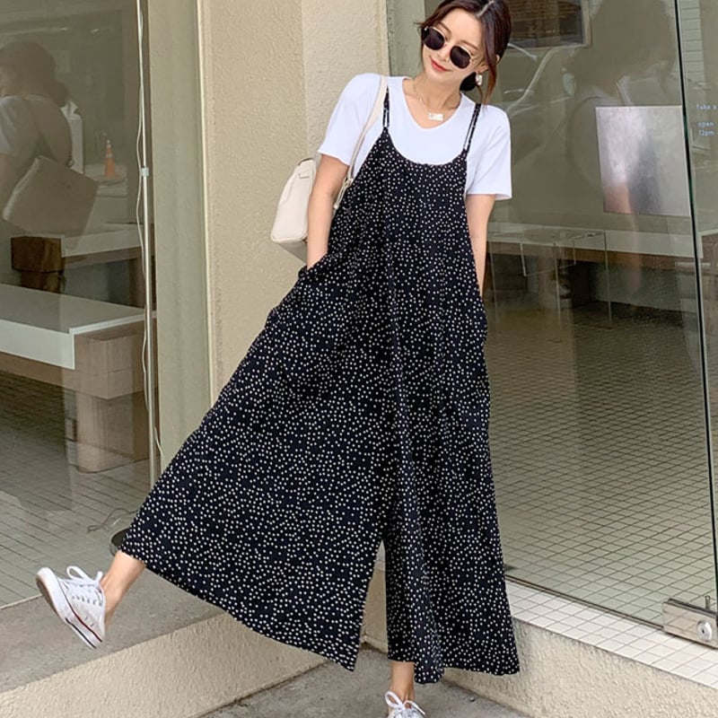 送料無料 サロペットパンツ ワイドパンツ スカーチョ ガウチョ