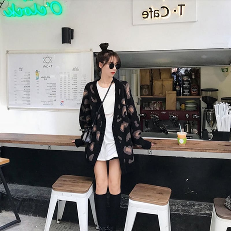 カーディガン トップス セーター ニット レディース レオパード柄