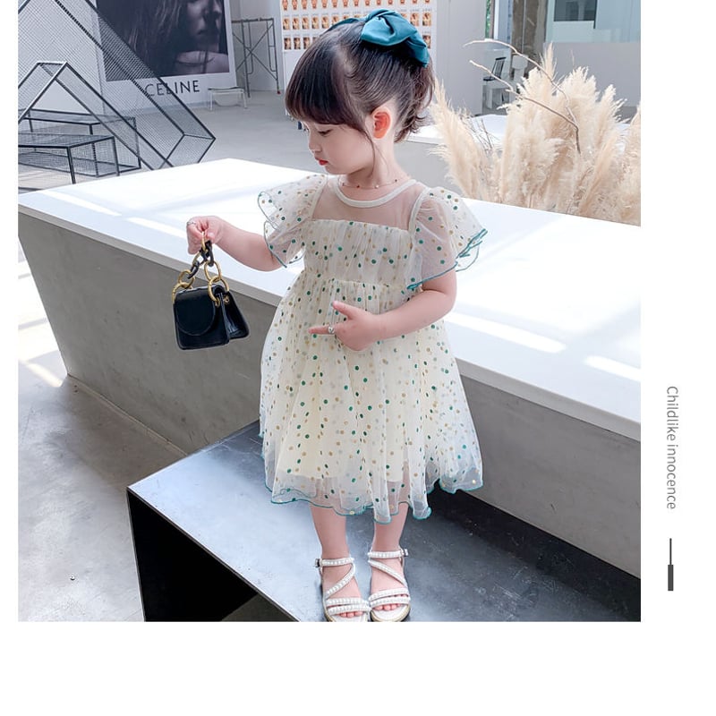 韓国子供服 チュールキッズ ドレス シフォン 春夏 モチーフ