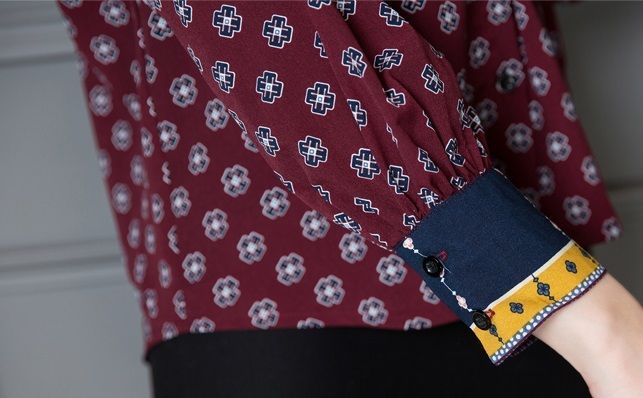 レトロ ブラウス ドット柄 リボンタイ リップ ゆる袖 古着 ブラック 赤 白 茶色地に赤ドット柄リボン付きフリルブラウス - メトロポリタン