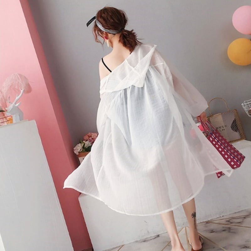 カーディガン レディース シースルー 透け感 シアー カーデ ロング丈