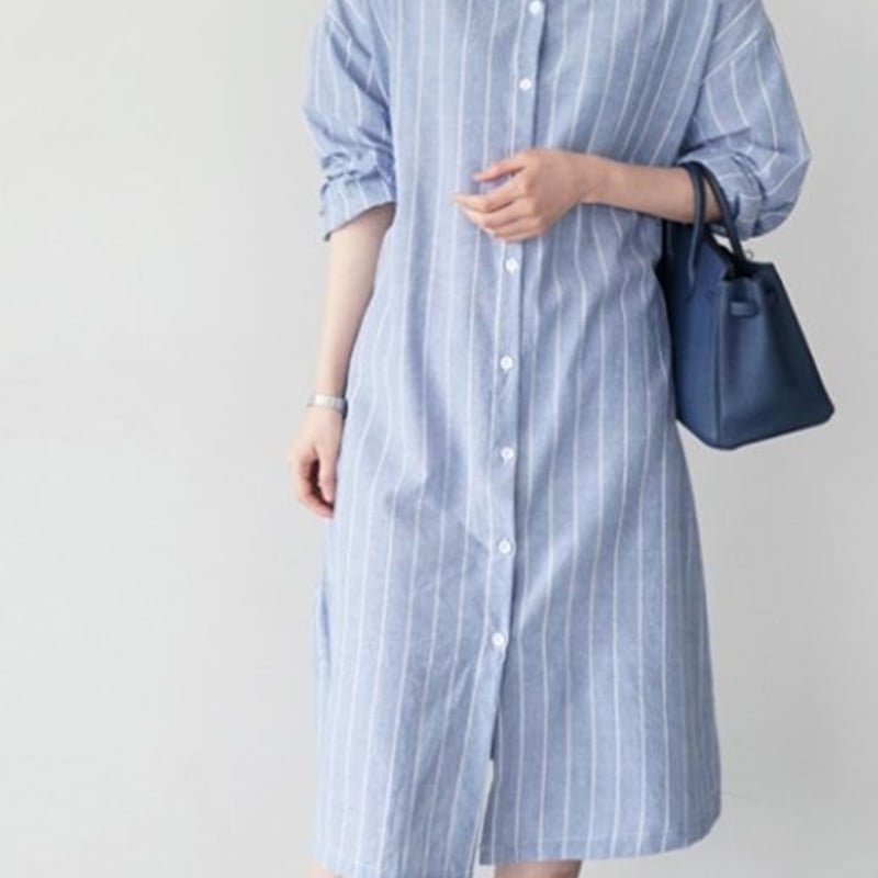 夏セール！秋まで使える ストライプシャツワンピース シャツ