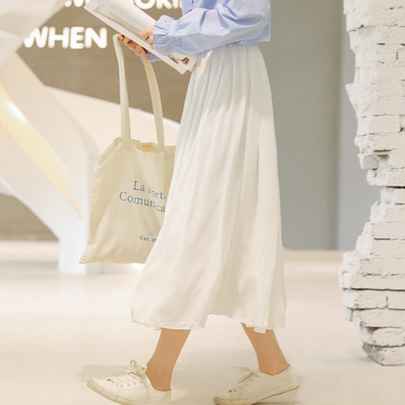 ロング スカート レディース ホワイト 白 シフォン サイドファスナー
