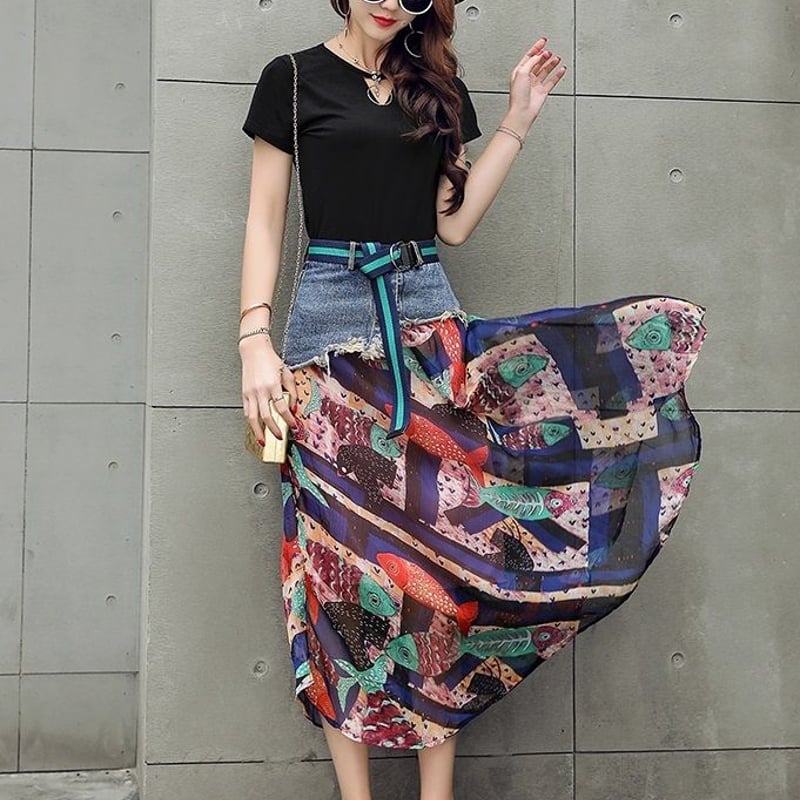 オールインワン 上下セットアップ セットアップ スカート デニム