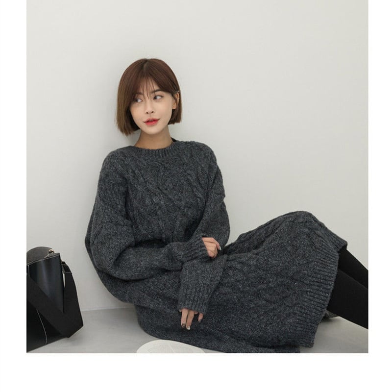 PHILOSOPHY ニットワンピース グレー USA 4 ケーブル編み 重ね着 クレリックダンボールニットワンピース/F i.n.t [53AE06h004