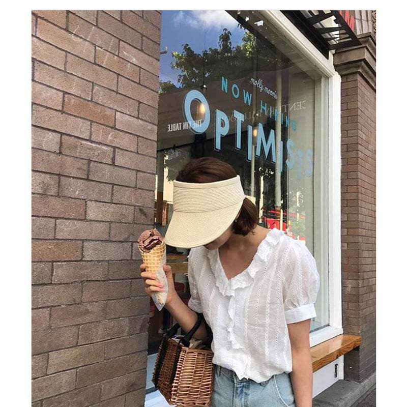 お散歩♡ランニングにも麦わら帽子風 サンバイザー 帽子