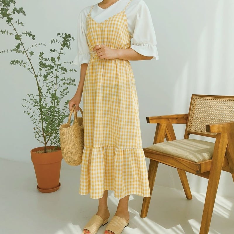 ワンピース ロング マキシ丈 ノースリーブ 夏 チェック柄 ロング