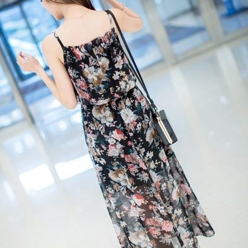 ワンピース ロング丈 マキシ丈 ノースリーブ キャミソール マキシ