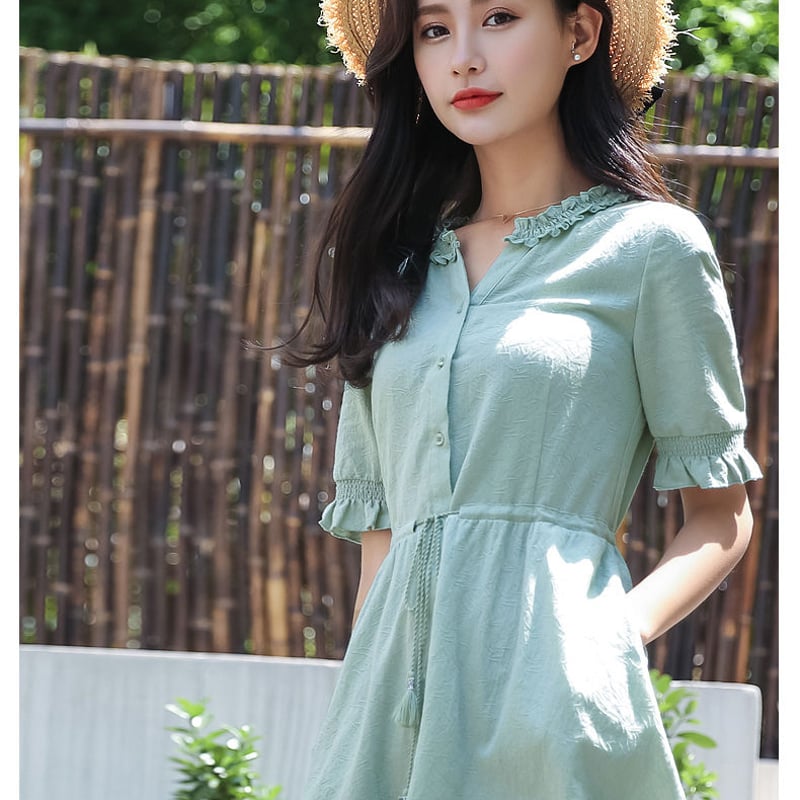 夏のデートにぴったり！可愛いひざ丈ワンピース　清楚アイドル 清楚 カラフル 夏ワンピ ひざ丈 ワンピース 可愛い 涼しげ 麻