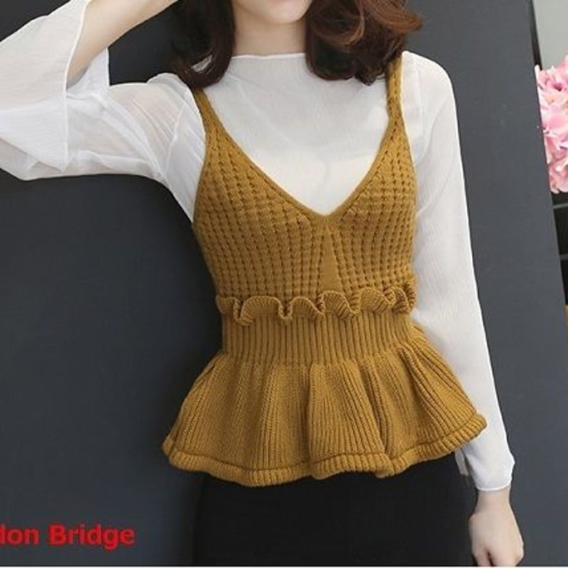 トップス キャミソール ニットキャミソール ビスチェ ニット キャメル