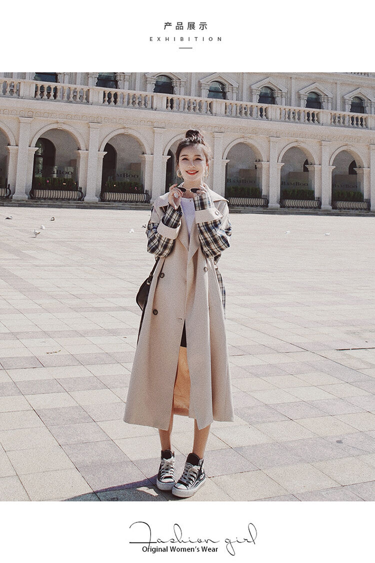 新品　トレンチコート　長め　ベージュ　レディース　　チェック チェックカラー☆ハンサムトレンチコート レディース きれいめ