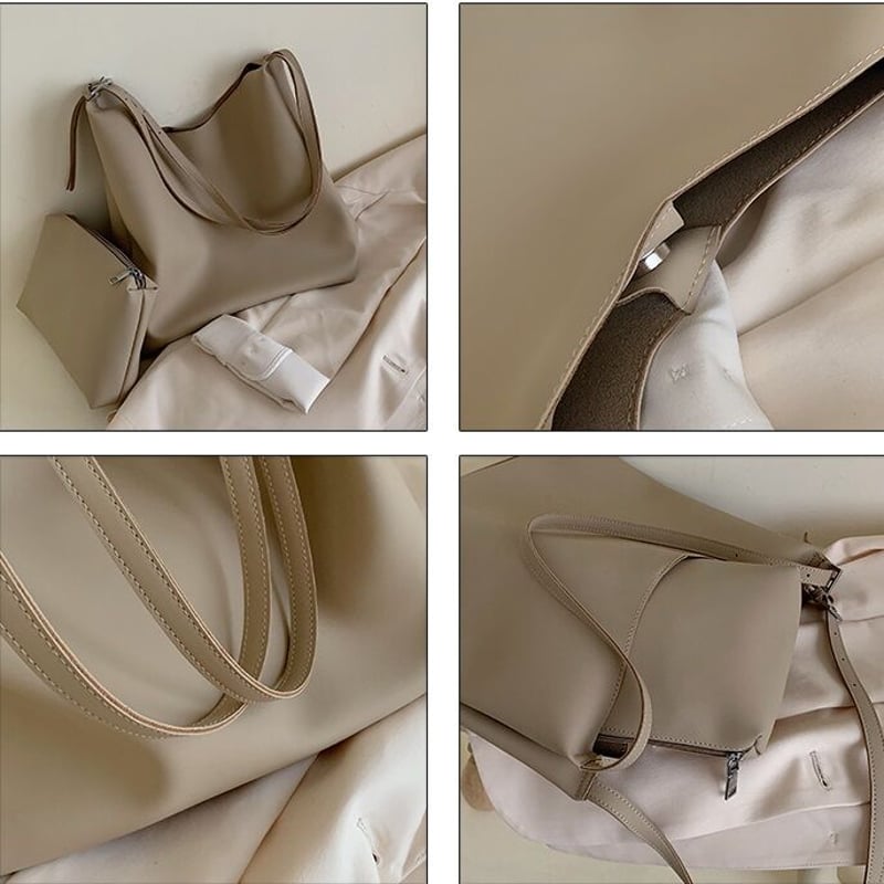 沢山入る☆合皮トートバッグ 肩掛け ポーチ付き シンプル おしゃれ