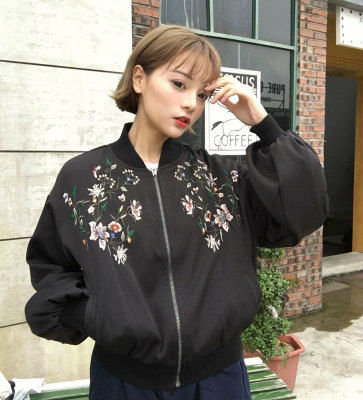 ジャケット 花柄刺繍MA-1 花柄 刺繍 ノーカラー ミリタリーブルゾン