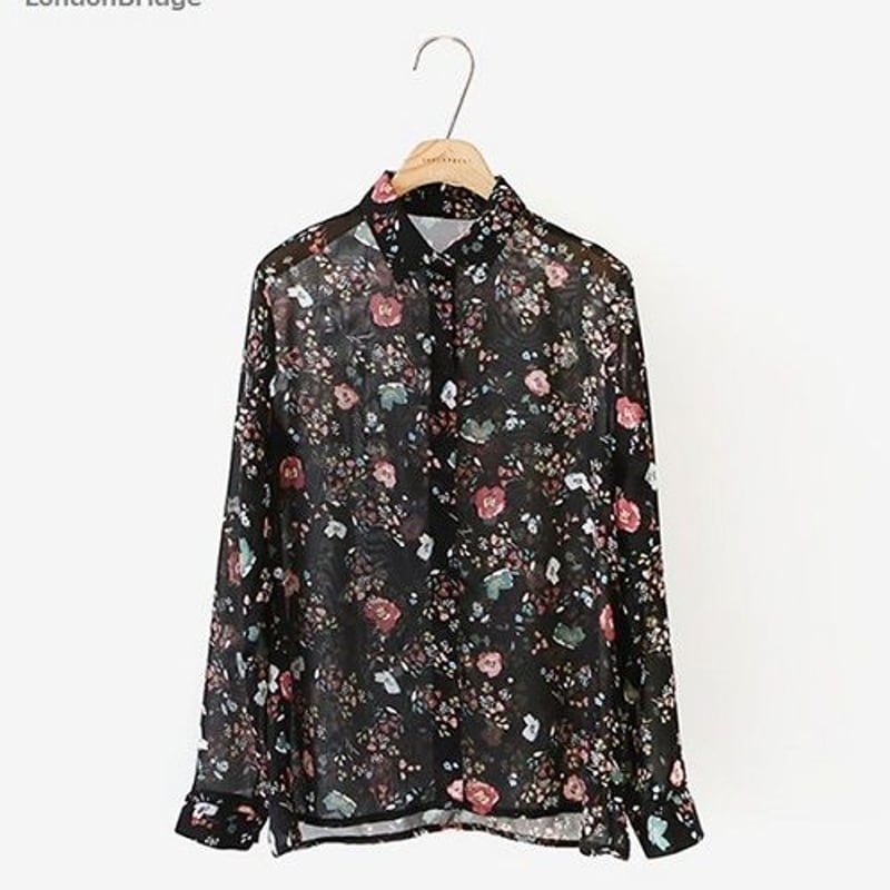 057 パラスパレス 花柄 フラワー シャツ ブラウス トップス 七分袖