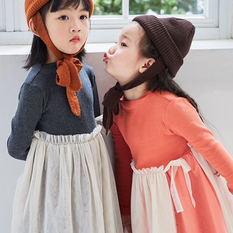 カラフル エプロン風チュールワンピース 女の子 韓国子供服 子ども服