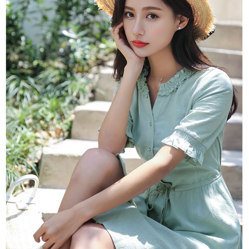 可愛いワンポイント柄♪春夏お出かけにぴったり♪ひざ丈ワンピース y5111_2.jpg