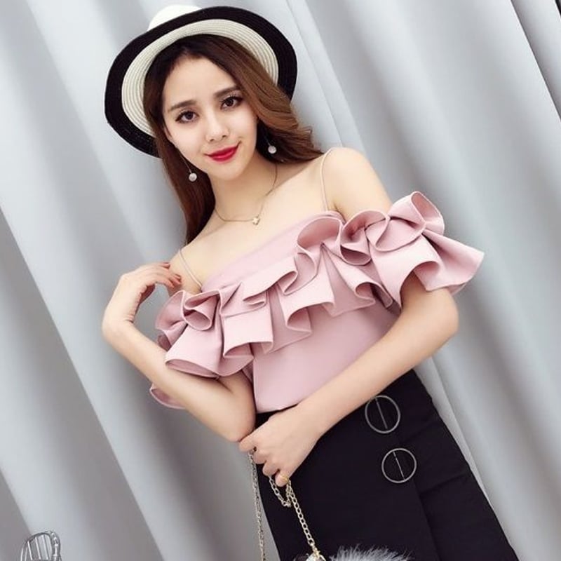 トップス キャミソール フリル ボリュームトップス オフショルダー 夏