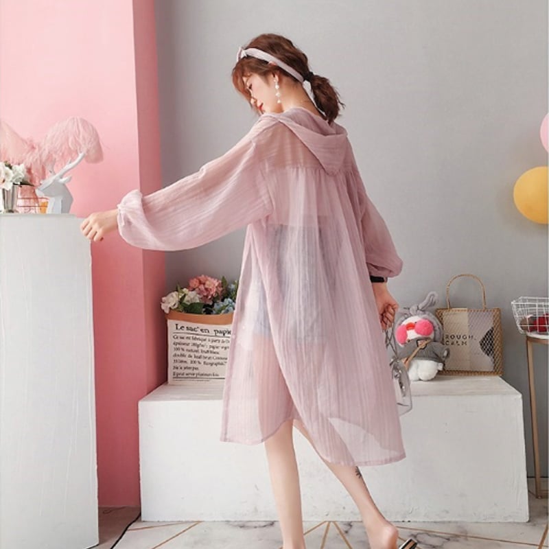 カーディガン レディース シースルー 透け感 シアー カーデ ロング丈