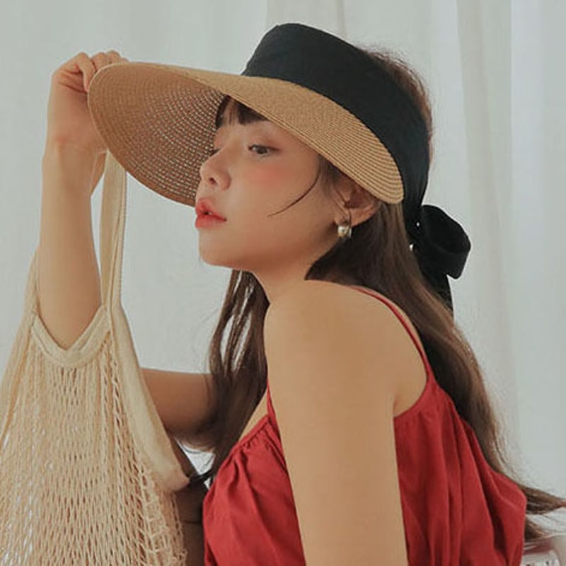 麦わら帽子風 サンバイザー レディース帽子 韓国風 春夏秋 帽子 ハット