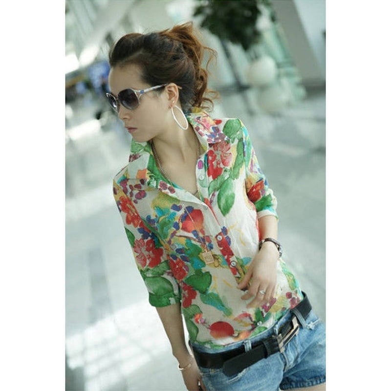 057 パラスパレス 花柄 フラワー シャツ ブラウス トップス 七分袖