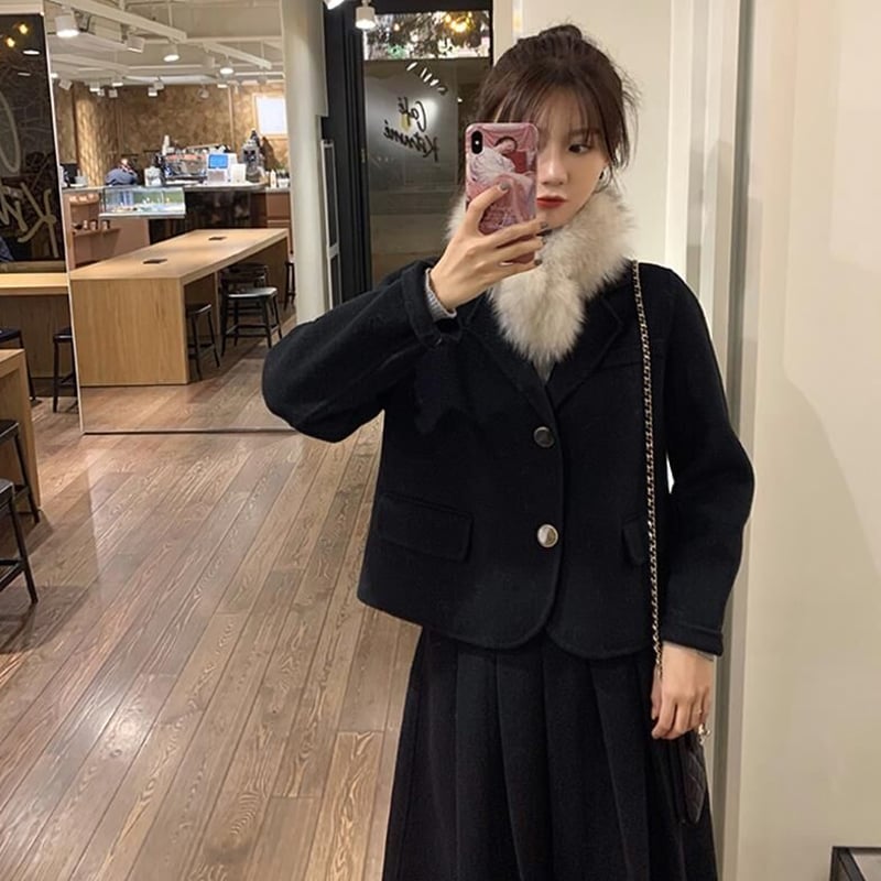 レディース厚地 セットアップ☆ジャケット+プリーツスカートカジュアル