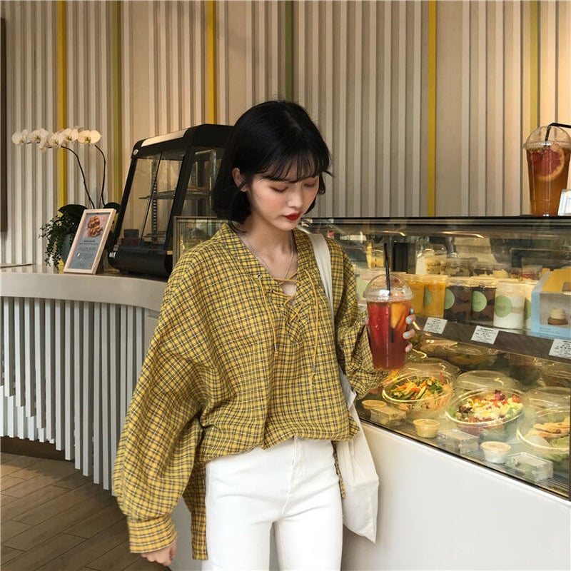 低価格☆おしゃれなギンガムチェック柄 シャツチュニック ブラウス