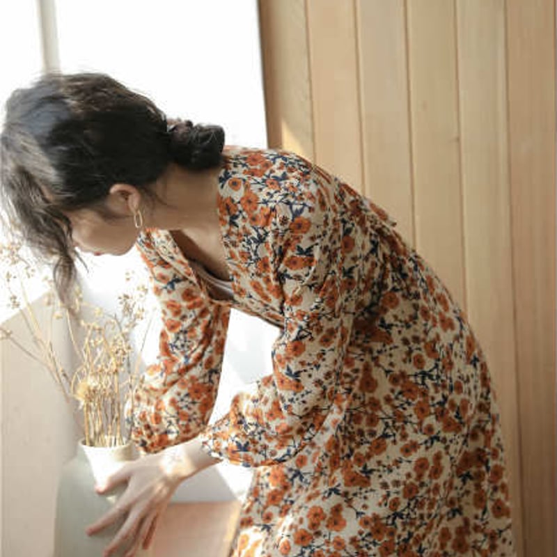 春コーデ♡レディース ワンピース 花柄 レトロ調 10分袖 Aライン