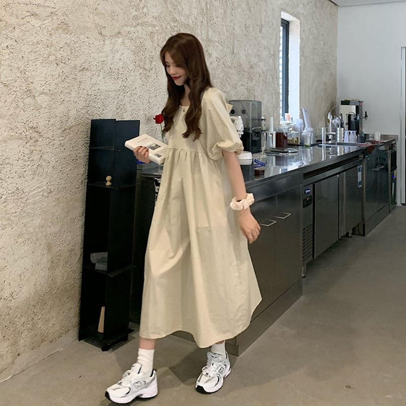 バックのリボンがおしゃれ☆リラックス ロング丈半袖ワンピース