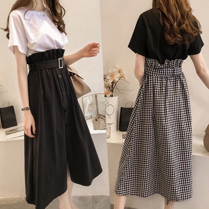 セットアップ レディース Tシャツ スカート ミモレ丈 ウエストゴム