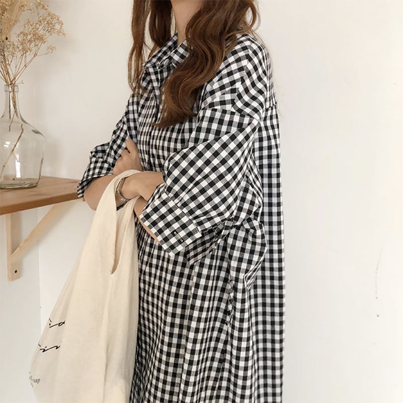 ワンピース ロング マキシ丈 五分袖 春 夏 ギンガムチェック ロング