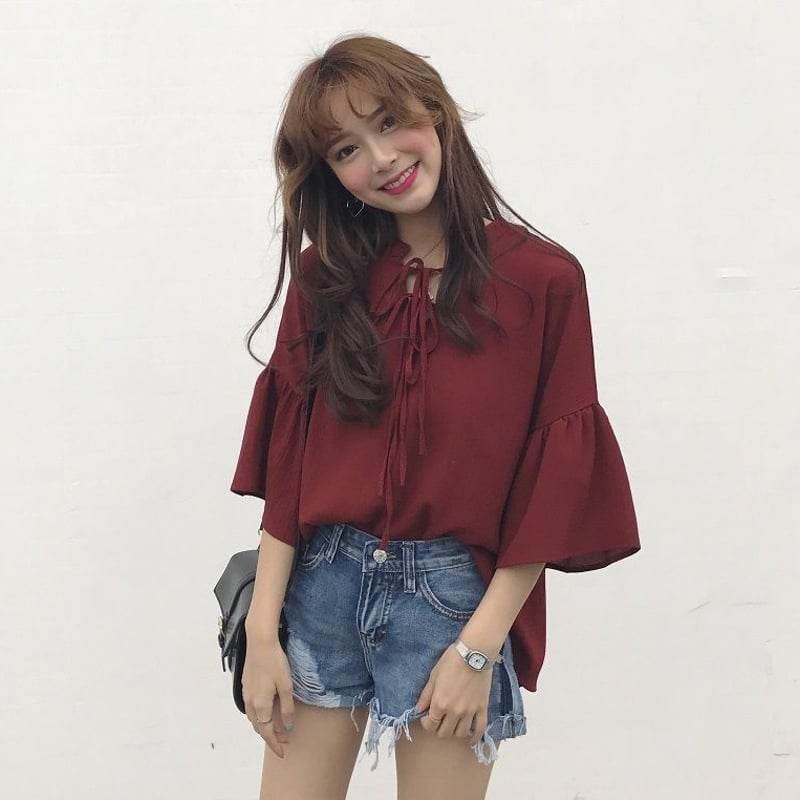 トップス ボトムス パンツ シャツ ブラウス 5分袖 五分袖 7分袖 七分袖 Uネック 細身 シフォン 2点セット ツーピース 大人 上品 おしゃれ お洒落 エスニック 大人女子 こなれ感 ラフ スポーティー ラブリー キュート ガーリー ルーズ 個性的 クール モード系 セクシー 存在感 トップス シャツ ブラウス 七分袖 春 夏 五分袖 フレア リボン