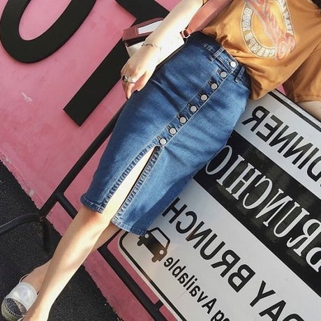 スカート ひざ丈スカート デニム スリット入り ボトムス ボタン付き 通学 学生 膝丈 春夏秋冬 デイリー 普段使い 大人可愛い カジュアル ハイウエスト タイト TAGX10947