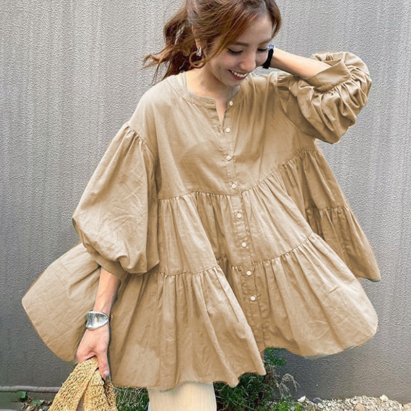 トップス レディース チュニック ティアード フリル シャツ ブラウス