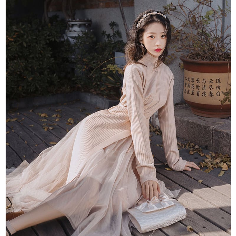 結婚式や二次会に◎春を感じさせる☆ワンピース ニット チュール 結婚式や二次会に◎春を感じさせる☆ワンピース ニット チュール