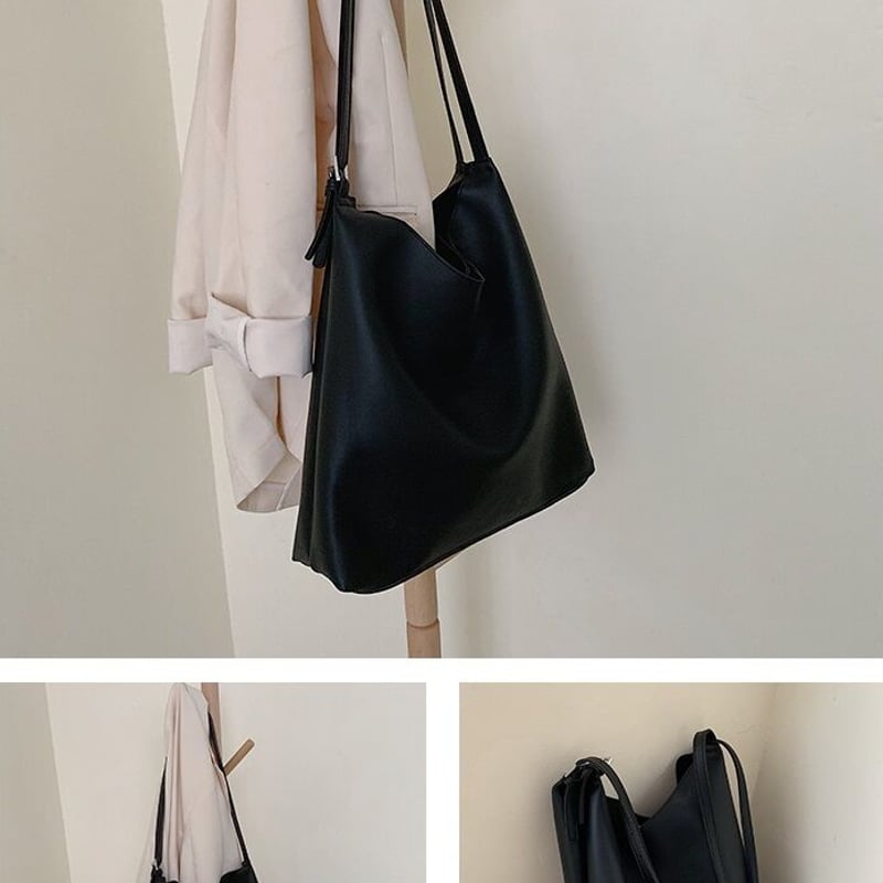 沢山入る☆合皮トートバッグ 肩掛け ポーチ付き シンプル おしゃれ