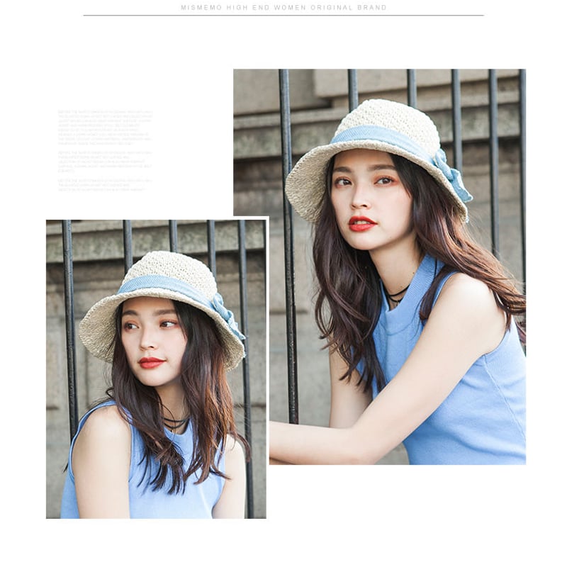 ざっくり編み♡リボンがおしゃれ麦わら帽子 折りたたみ 可 紫外線 防止