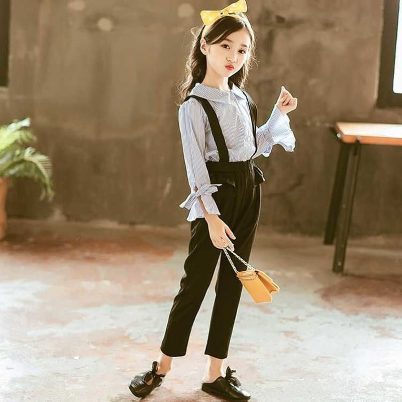 キッズ服 女の子ツーピース2点セット ブラウス＋ サロペット ブラウス 