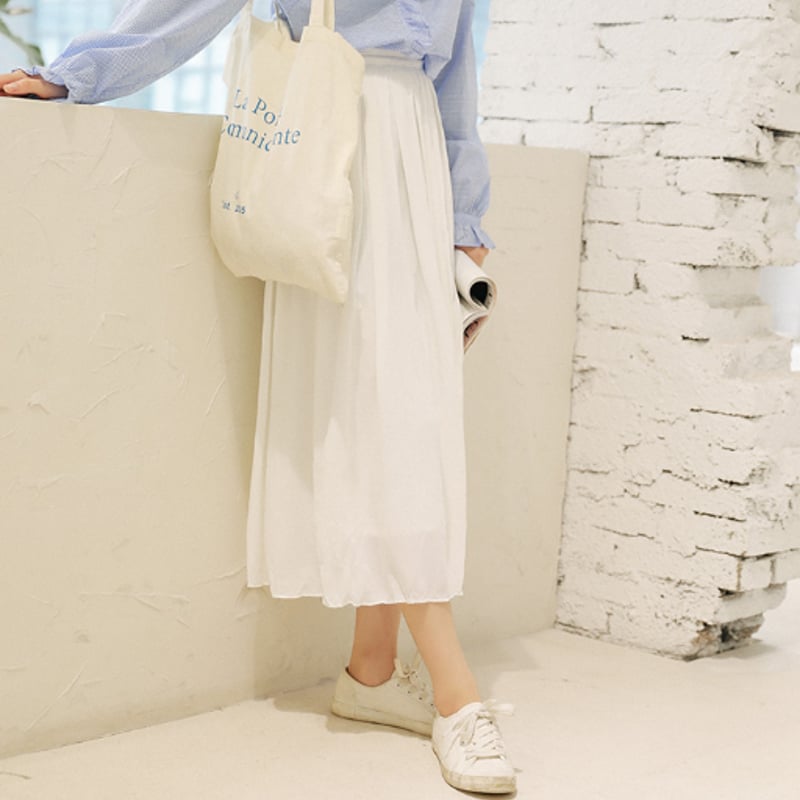 ロング スカート レディース ホワイト 白 シフォン サイドファスナー
