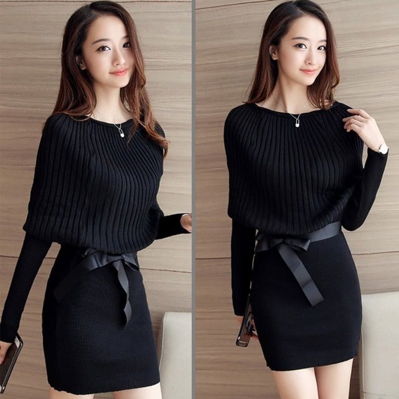 SHEIN LUNE 黒 甘辛い Vネック 半袖 ミニワンピース チュニック 新品