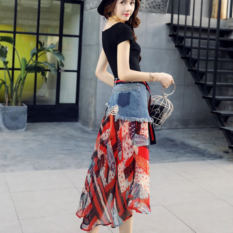 オールインワン 上下セットアップ セットアップ スカート デニム