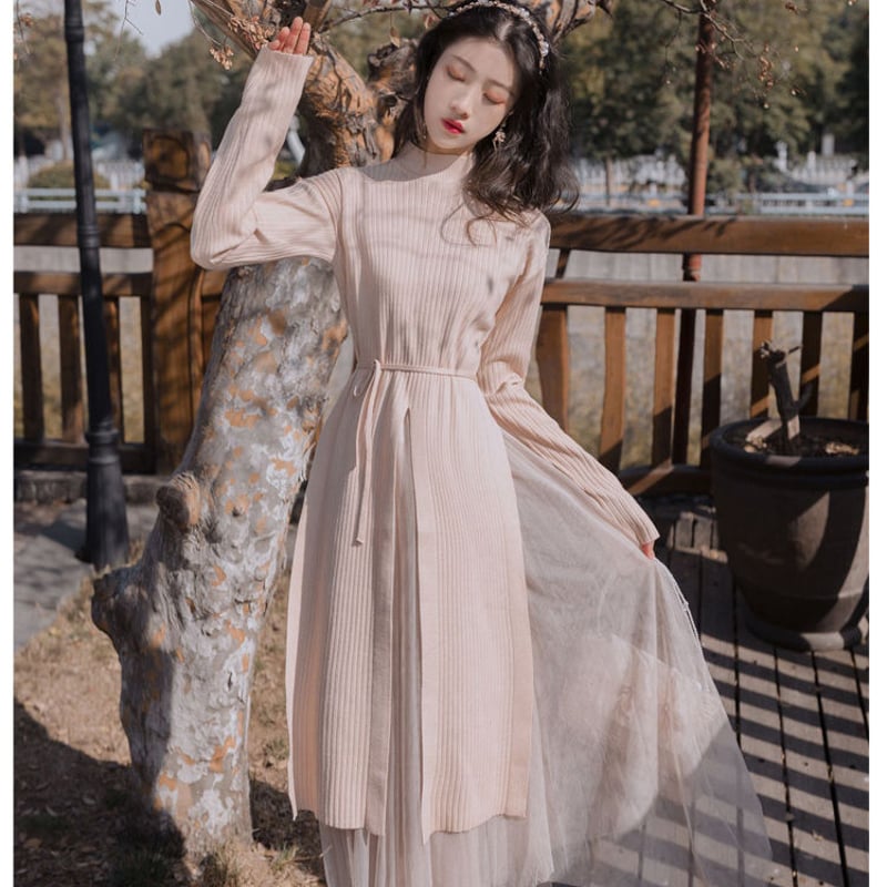 結婚式や二次会に◎春を感じさせる☆ワンピース ニット チュール