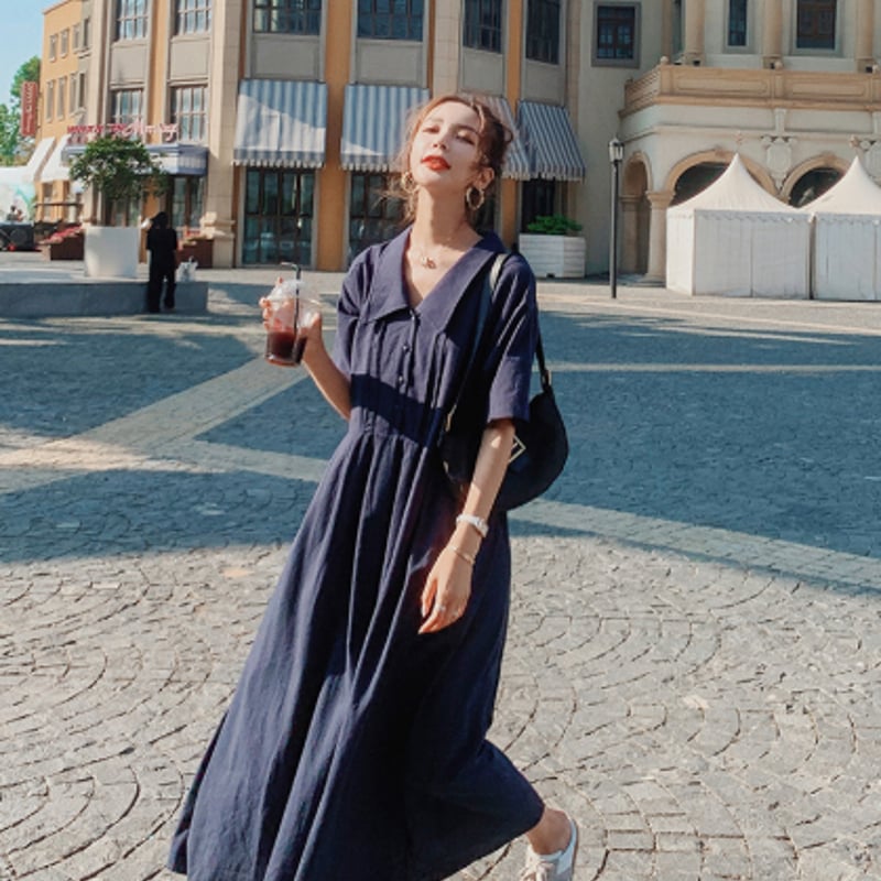 ワンピース レディース シャツ ワンピ ロング丈 ミモレ丈 フレア A