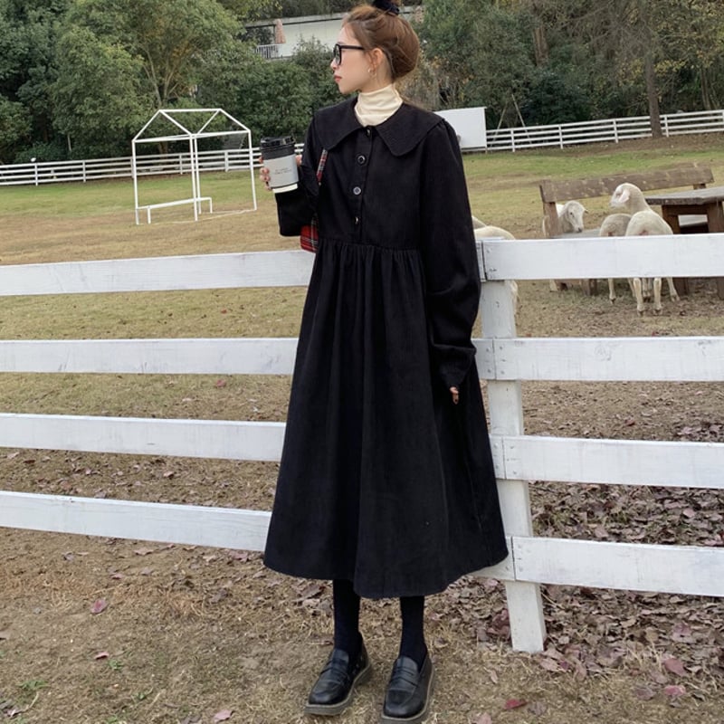 ワンピース レディース コーデュロイ ワンピ ハイウエスト スタイル
