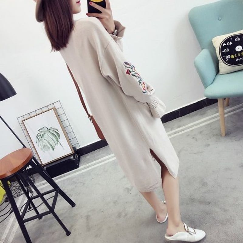 トップス カーディガン ロングカーディガン 秋 冬 エスニック 花柄刺繍  