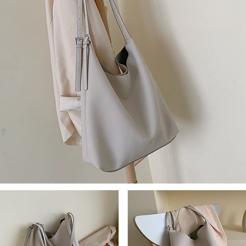 沢山入る☆合皮トートバッグ 肩掛け ポーチ付き シンプル おしゃれ