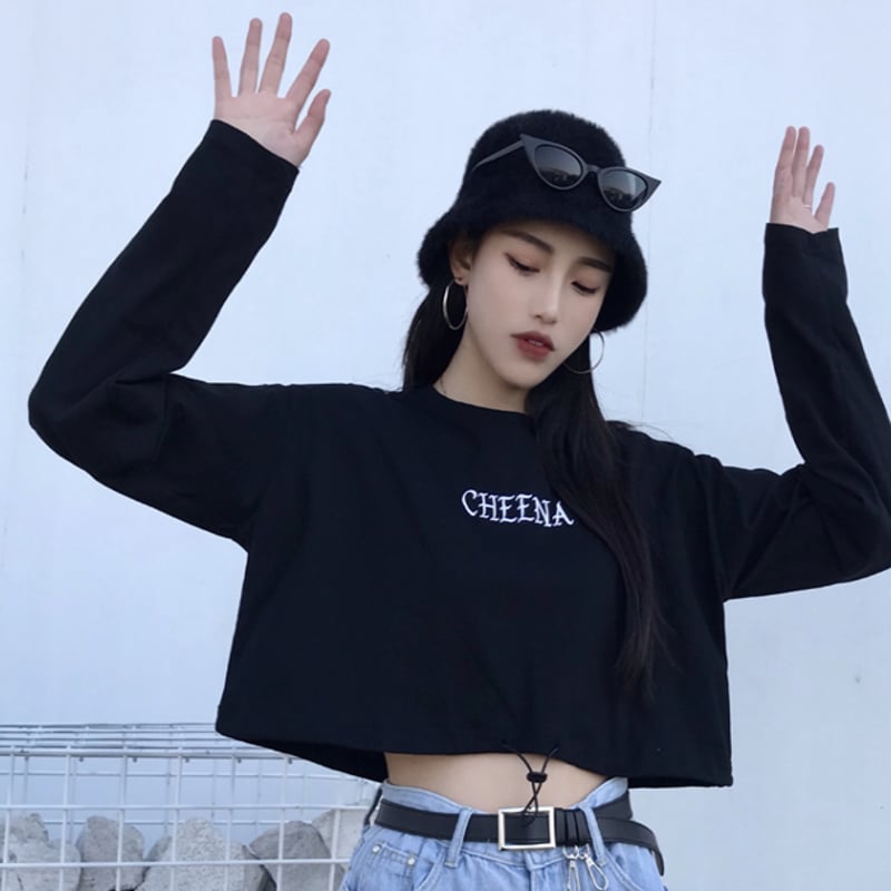 トップス レディース 長袖 ロンT ショート丈 トップス へそ出し T