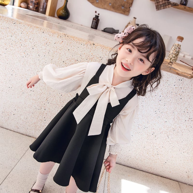 セットアップ 子供服 ワンピース シャツ ブラウス リボンタイ 長袖